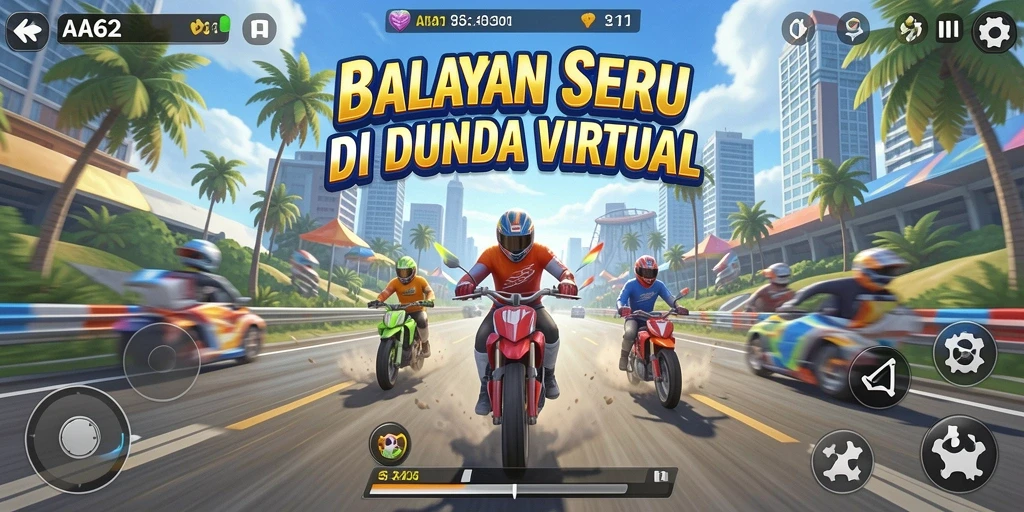 Screenshot utama AA62 menampilkan aksi balapan yang mendebarkan.