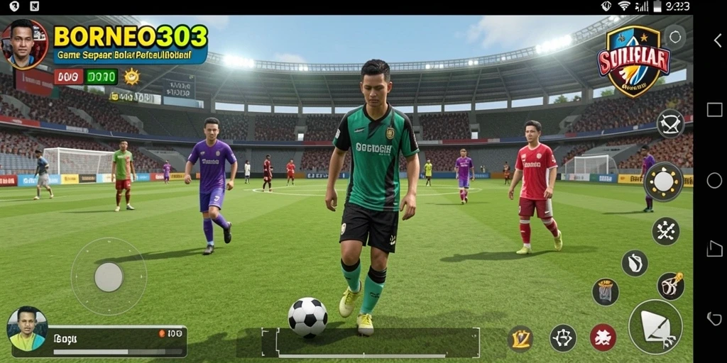 Tampilan gameplay yang mendebarkan dari BORNEO303, dengan aksi sepak bola nyata.