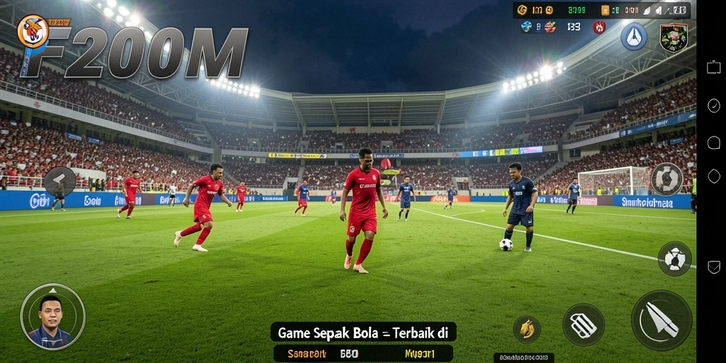 Screenshot dari gameplay F200M yang mendebarkan dalam aksi sepak bola.