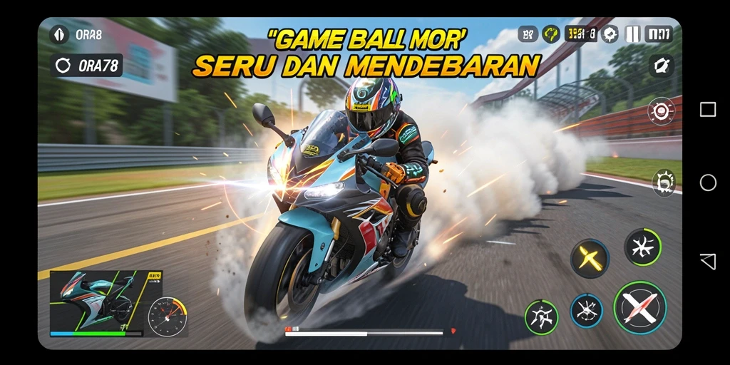 Tampilan menarik dari gameplay balap motor di ORA78.