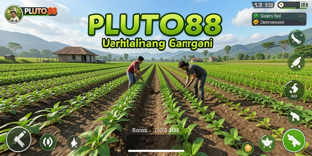 Screenshot gameplay PLUTO88 dengan aktivitas bertani yang menarik.
