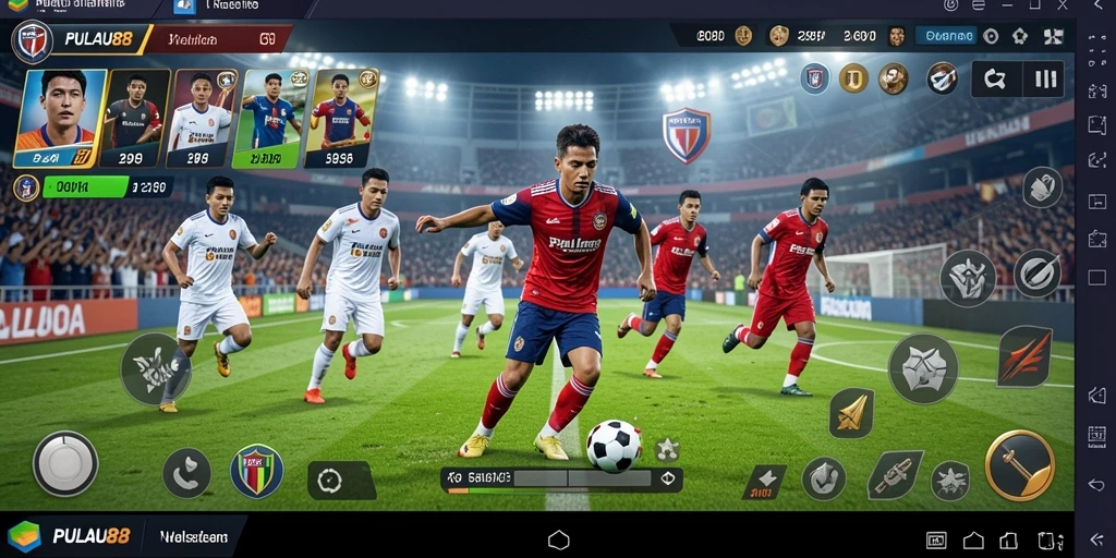 Tampilan screenshot PULAU88 menunjukkan aksi seru di lapangan sepak bola.