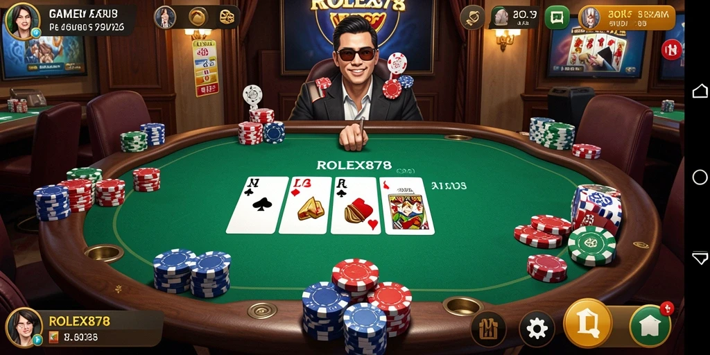 Tampilan screenshot utama ROLEX878 yang menampilkan aksi permainan Poker.